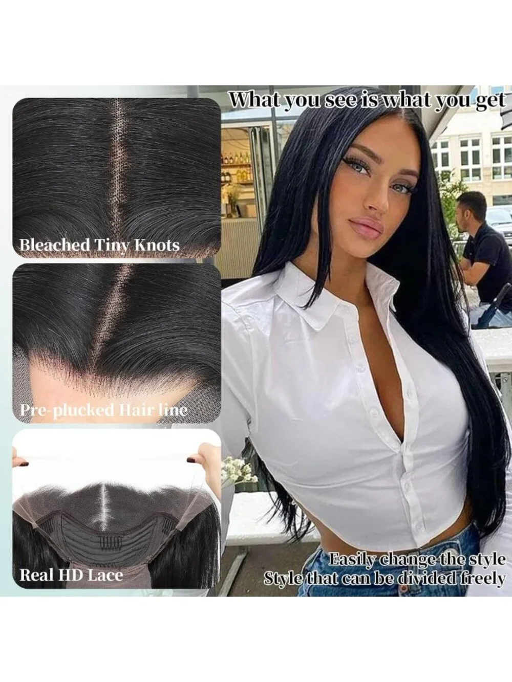 26-Inch Synthetic Lace Front Wig - HD Lace, Pre-Plucked Hairline, Long Straight
